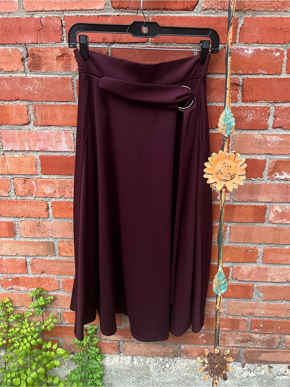 Worthington Midnight Burgundy Midi A-Line Skirt with Belt